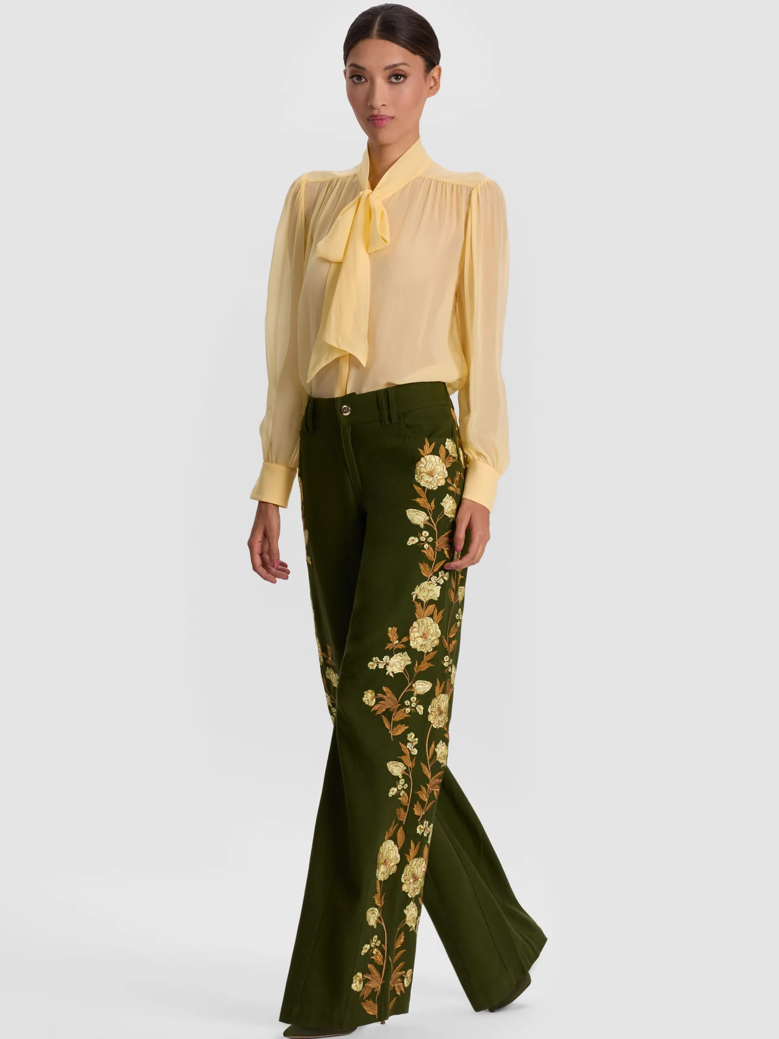 Alice and Olivia ANDREW PANT|JADE MESH BUTTON DOWN*AKERS EMBROIDERED PANT