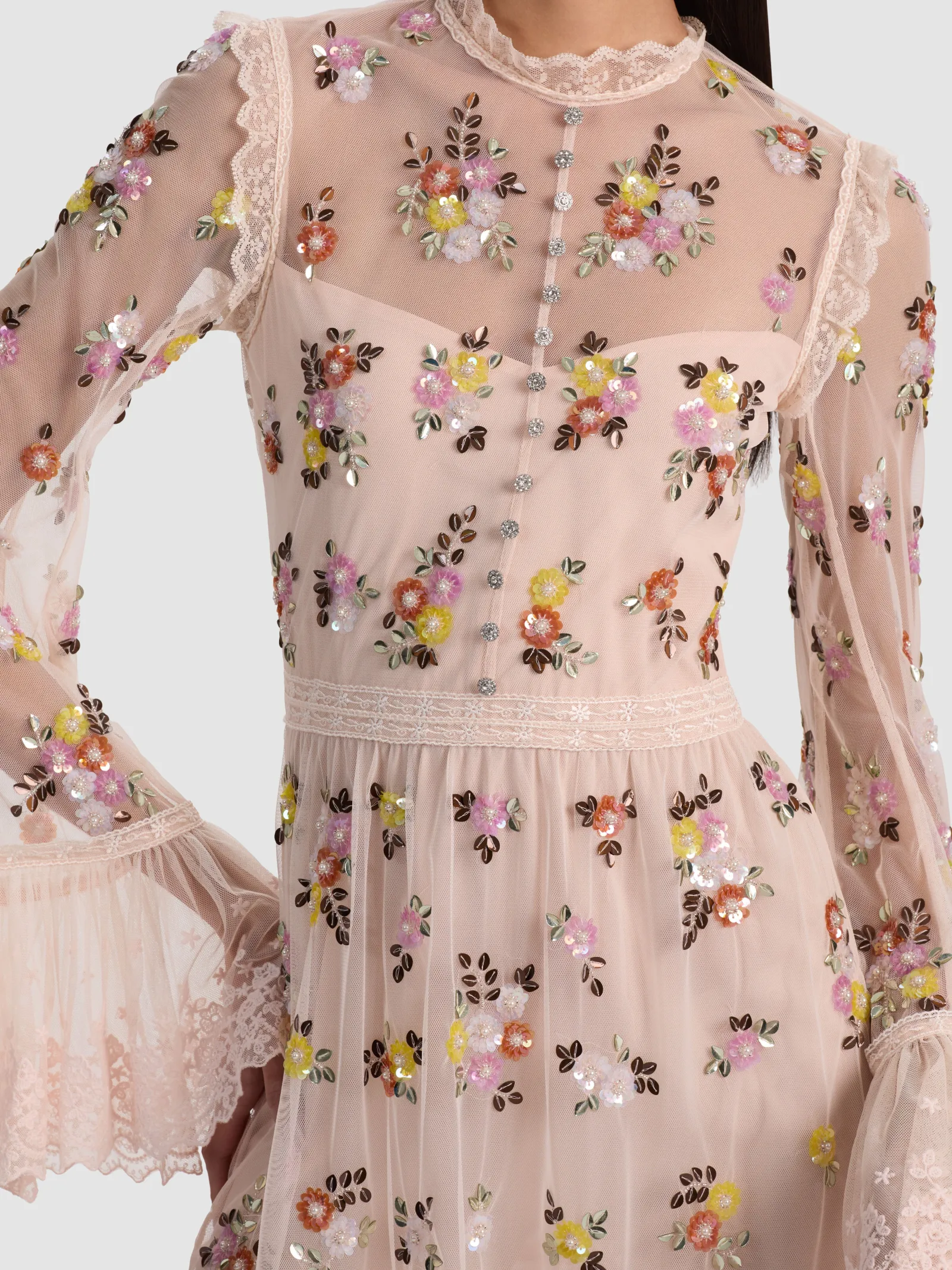 Alice and Olivia MINI*ALLEGRA EMBELLISHED LACE MINI GOWN