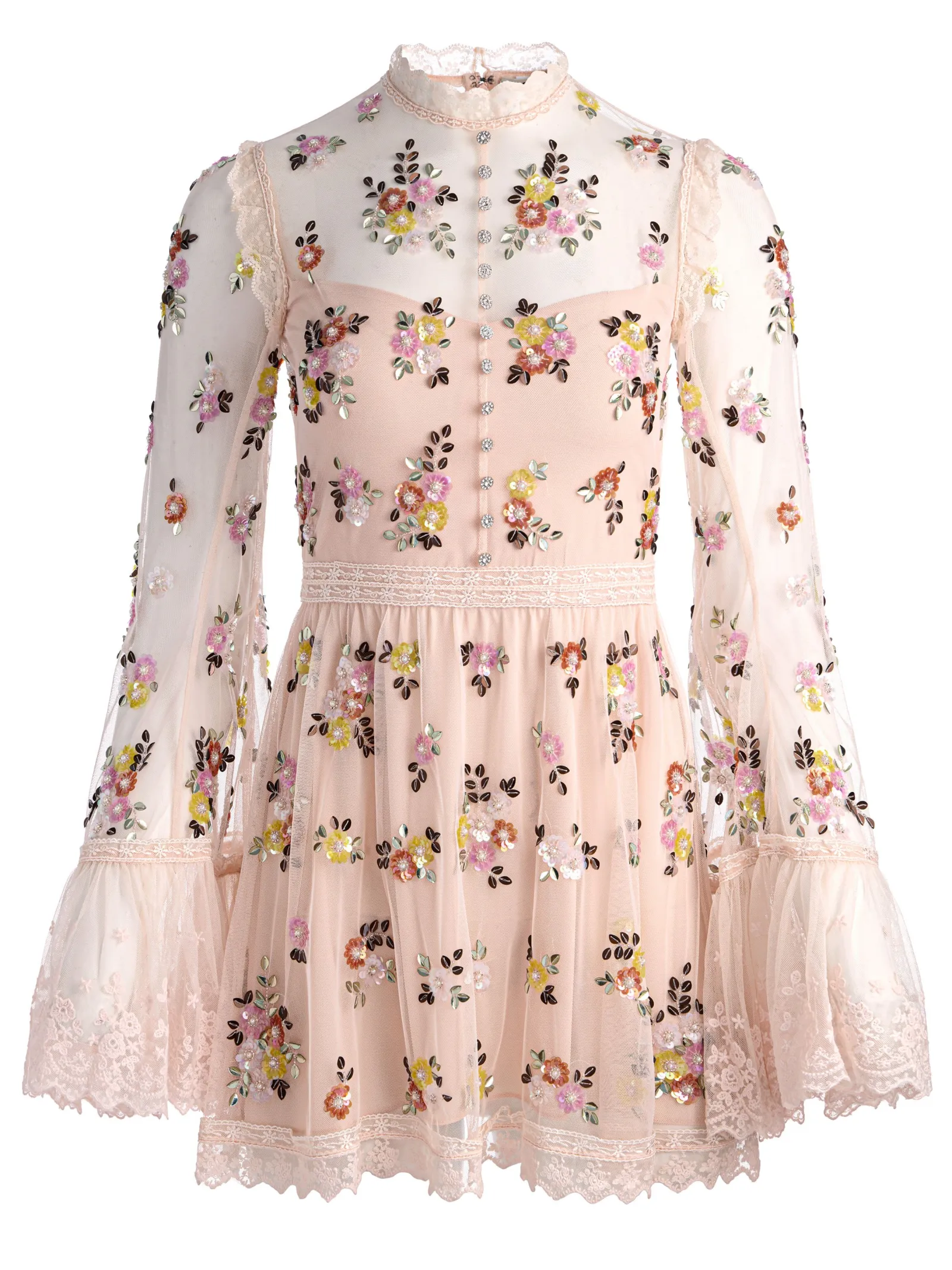 Alice and Olivia MINI*ALLEGRA EMBELLISHED LACE MINI GOWN