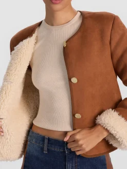 Alice and Olivia JACKETS*ALMA VEGAN SUEDE TEDDY JACKET