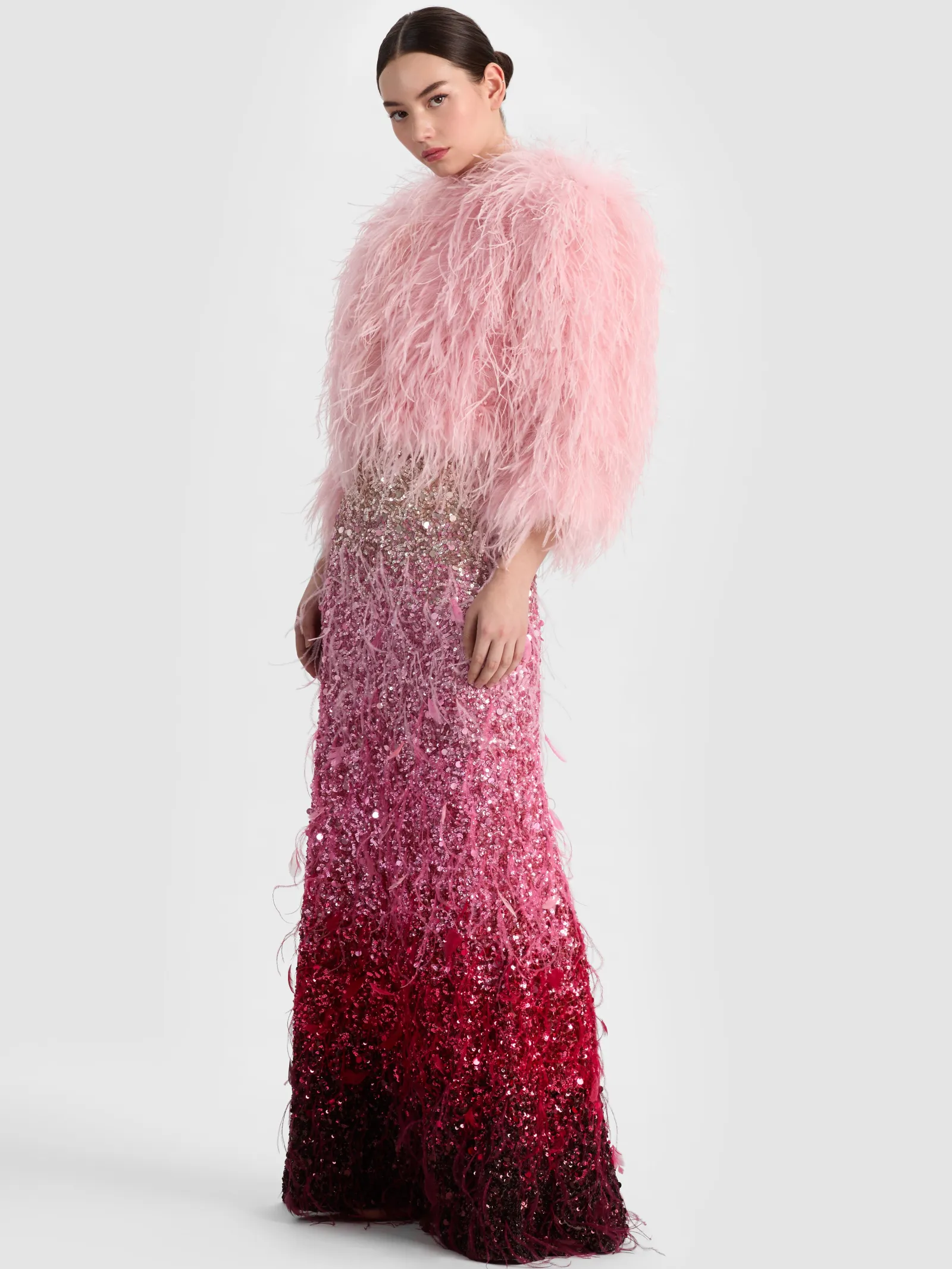 Alice and Olivia MAXI*ASHTON FEATHERED SKIRT
