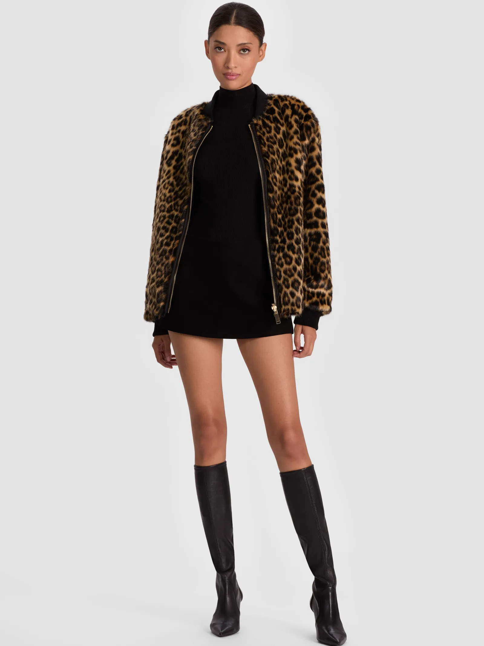 Alice and Olivia ANDREW PANT|JADE MESH BUTTON DOWN*BECKY REVERSIBLE FAUX FUR BOMBER JACKET
