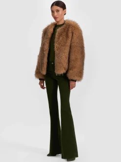 Alice and Olivia VEGAN*BECKY REVERSIBLE FAUX FUR BOMBER JACKET
