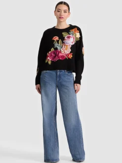 Alice and Olivia PULLOVERS*BELVA FLORAL JACQUARD CREWNECK