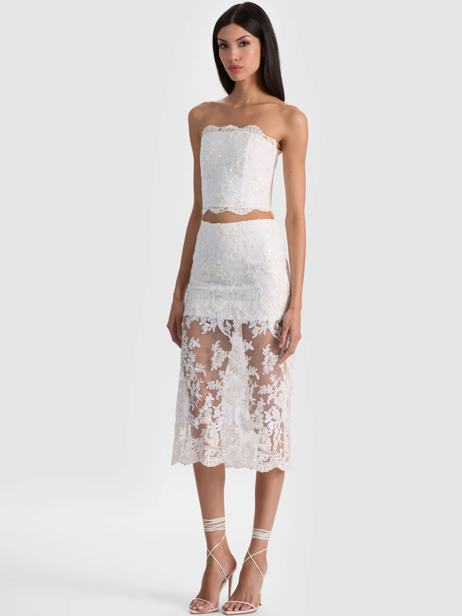Alice and Olivia CROP TOPS*CERESI EMBELLISHED LACE BANDEAU TOP