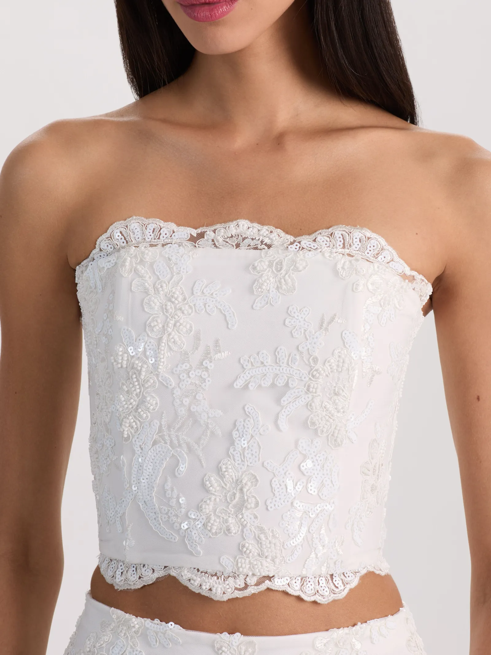 Alice and Olivia CROP TOPS*CERESI EMBELLISHED LACE BANDEAU TOP