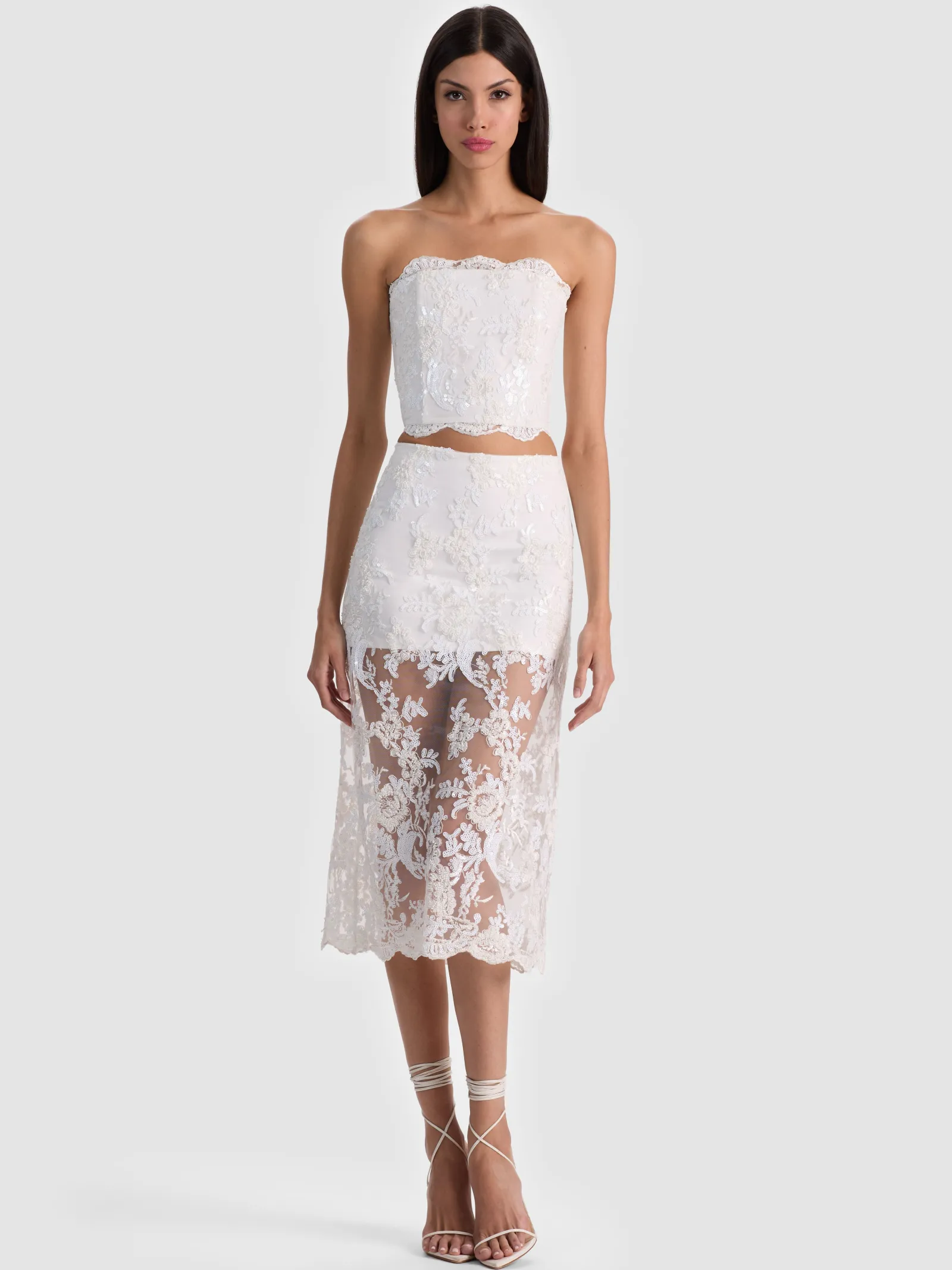 Alice and Olivia CROP TOPS*CERESI EMBELLISHED LACE BANDEAU TOP
