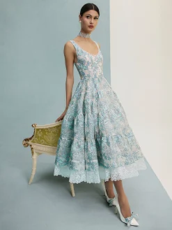 Alice and Olivia MIDI*CHARLOTTE LACE MIDI DRESS