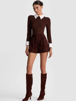 Alice and Olivia ANDREW PANT|JADE MESH BUTTON DOWN*CONRY SUEDE SHORT