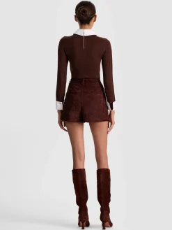Alice and Olivia ANDREW PANT|JADE MESH BUTTON DOWN*CONRY SUEDE SHORT