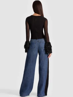 Alice and Olivia CROP TOPS*DELAINA TOP WITH RUFFLE CUFF