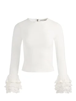 Alice and Olivia CROP TOPS*DELAINA TOP WITH RUFFLE CUFF
