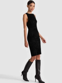 Alice and Olivia MIDI*DELORA SUEDE MIDI DRESS