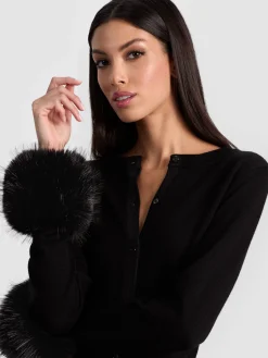 Alice and Olivia CARDIGANS*DOLLIE FAUX FUR CUFF CARDIGAN