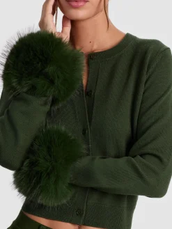 Alice and Olivia CARDIGANS*DOLLIE FAUX FUR CUFF CARDIGAN