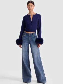 Alice and Olivia CARDIGANS*DOLLIE FAUX FUR CUFF CARDIGAN
