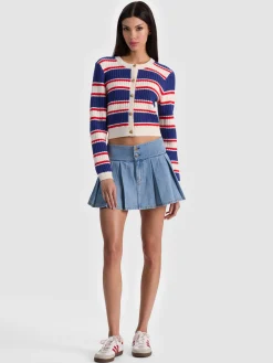 Alice and Olivia CARDIGANS*DOLLIE STRIPED CABLE CARDIGAN