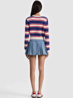Alice and Olivia CARDIGANS*DOLLIE STRIPED CABLE CARDIGAN