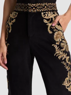 Alice and Olivia WIDE LEG*DYLAN EMBROIDERED VELVET PANT