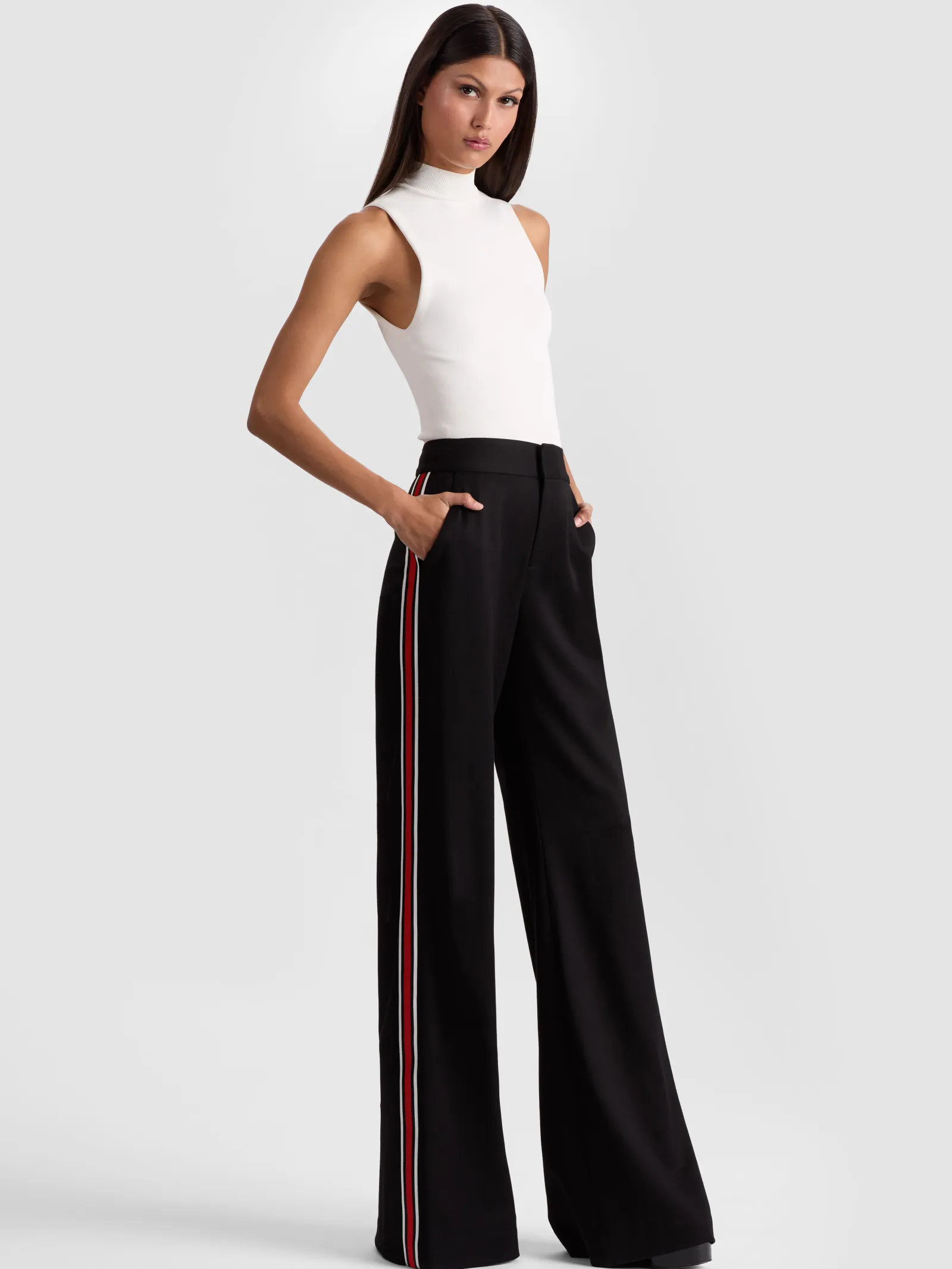 Alice and Olivia WIDE LEG*DYLAN PANT WITH SIDE STRIPE