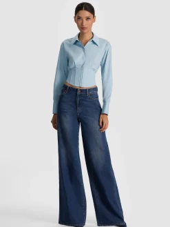 Alice and Olivia CROP TOPS*EDIE CORSET BUTTON DOWN