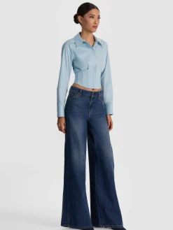 Alice and Olivia CROP TOPS*EDIE CORSET BUTTON DOWN