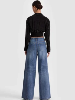 Alice and Olivia CROP TOPS*EDIE SEAMED CORSET BUTTON DOWN