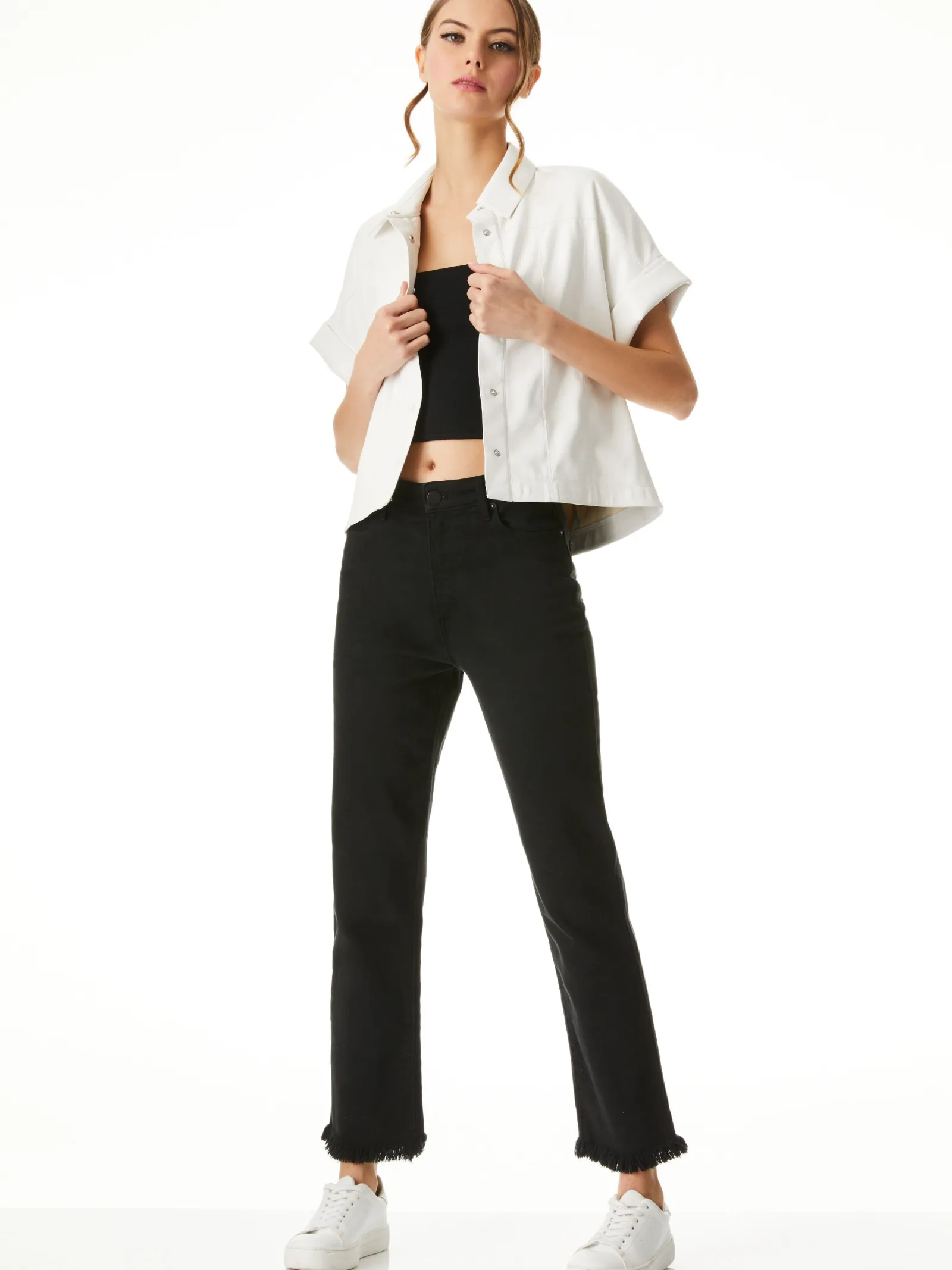 Alice and Olivia ANDREW PANT|JADE MESH BUTTON DOWN*EDYTH VEGAN TOP