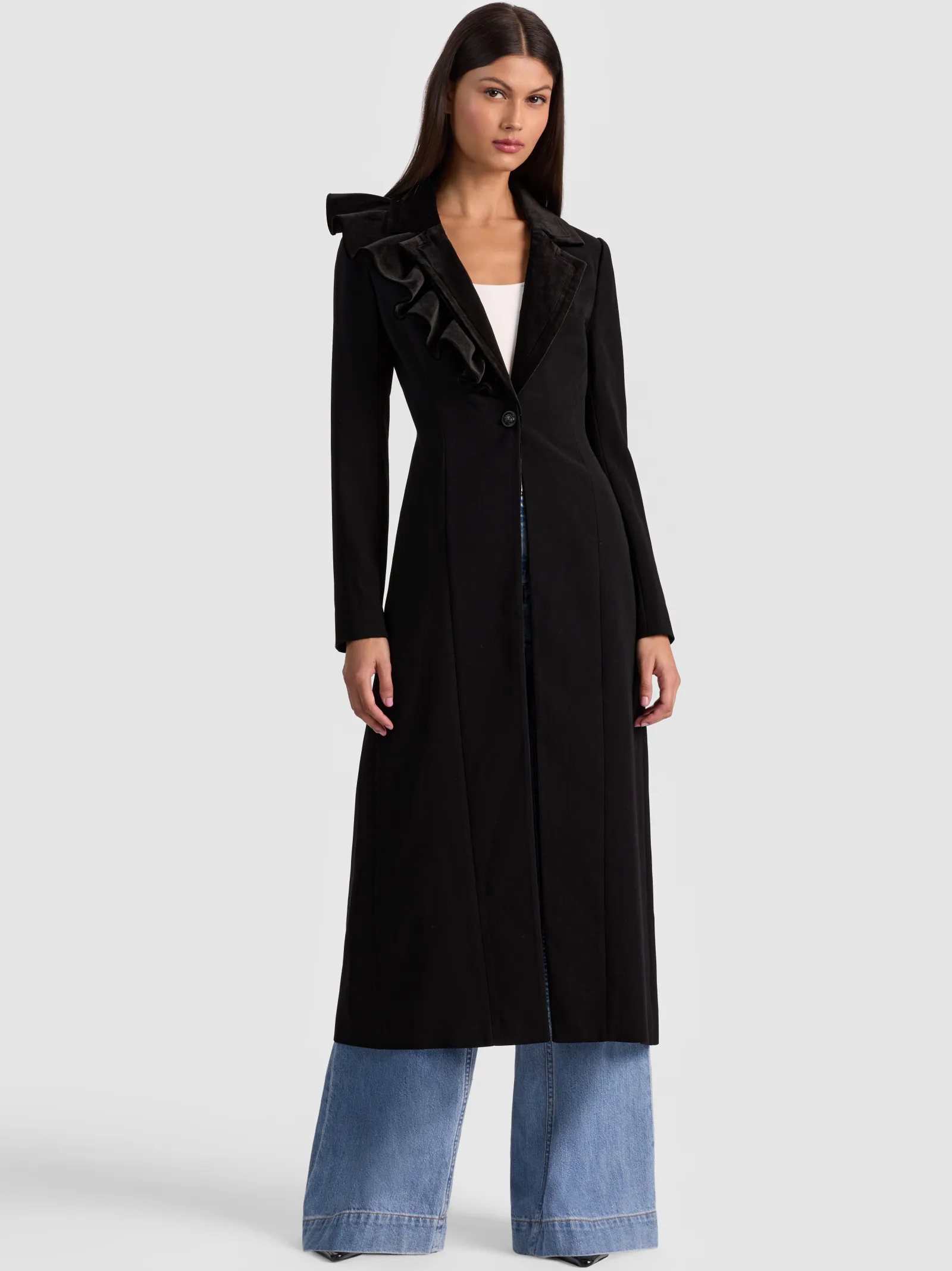 Alice and Olivia BLAZERS*FAIE SLIM RUFFLE MAXI BLAZER