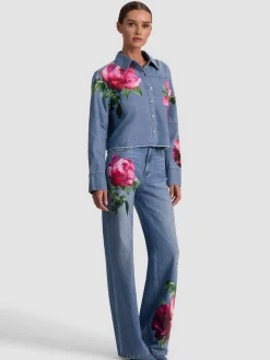 Alice and Olivia CROP TOPS*FINELY DENIM BUTTON DOWN