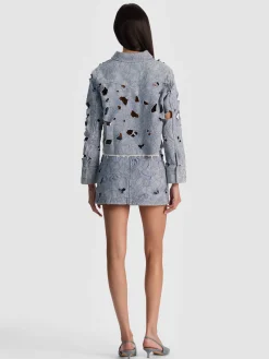 Alice and Olivia CROP TOPS*FINELY LASER-CUT DENIM SHIRT