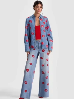Alice and Olivia ANDREW PANT|JADE MESH BUTTON DOWN*FINELY OVERSIZED BUTTON DOWN
