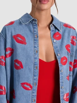 Alice and Olivia ANDREW PANT|JADE MESH BUTTON DOWN*FINELY OVERSIZED BUTTON DOWN