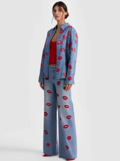 Alice and Olivia ANDREW PANT|JADE MESH BUTTON DOWN*FINELY OVERSIZED BUTTON DOWN