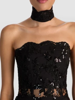 Alice and Olivia MINI*GEORGIE EMBELLISHED LACE MINI DRESS
