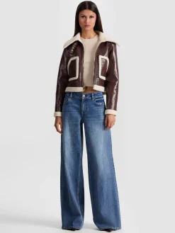 Alice and Olivia CROPPED JACKETS*ISAIAH FAUX SHEARLING JACKET
