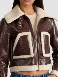 Alice and Olivia CROPPED JACKETS*ISAIAH FAUX SHEARLING JACKET
