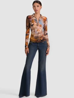 Alice and Olivia CROP TOPS*JADE MESH BUTTON DOWN