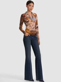 Alice and Olivia CROP TOPS*JADE MESH BUTTON DOWN