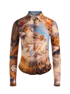 Alice and Olivia CROP TOPS*JADE MESH BUTTON DOWN