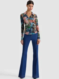 Alice and Olivia ANDREW PANT|JADE MESH BUTTON DOWN*JADE MESH BUTTON DOWN