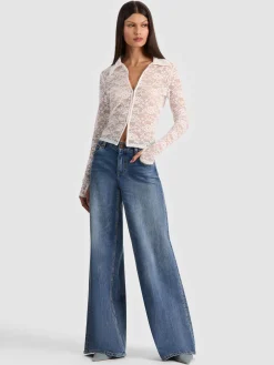 Alice and Olivia CROP TOPS*KARA LACE BUTTON DOWN