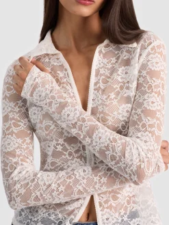 Alice and Olivia CROP TOPS*KARA LACE BUTTON DOWN