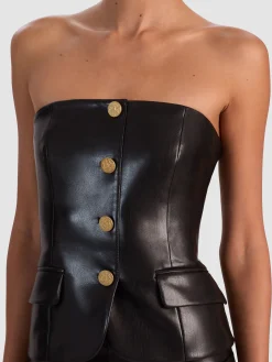 Alice and Olivia ANDREW PANT|JADE MESH BUTTON DOWN*MADISON VEGAN BUSTIER TOP