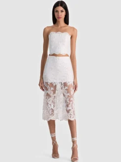 Alice and Olivia MIDI*MEDINE EMBELLISHED LACE MIDI SKIRT