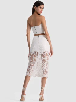 Alice and Olivia MIDI*MEDINE EMBELLISHED LACE MIDI SKIRT