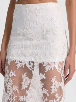 Alice and Olivia MIDI*MEDINE EMBELLISHED LACE MIDI SKIRT