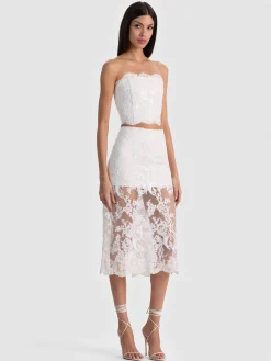 Alice and Olivia MIDI*MEDINE EMBELLISHED LACE MIDI SKIRT