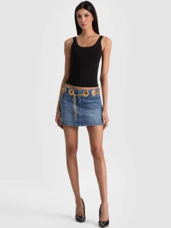 Alice and Olivia MINI*MORGANA CHAIN BELT DENIM MINI SKIRT