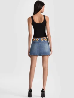 Alice and Olivia MINI*MORGANA CHAIN BELT DENIM MINI SKIRT